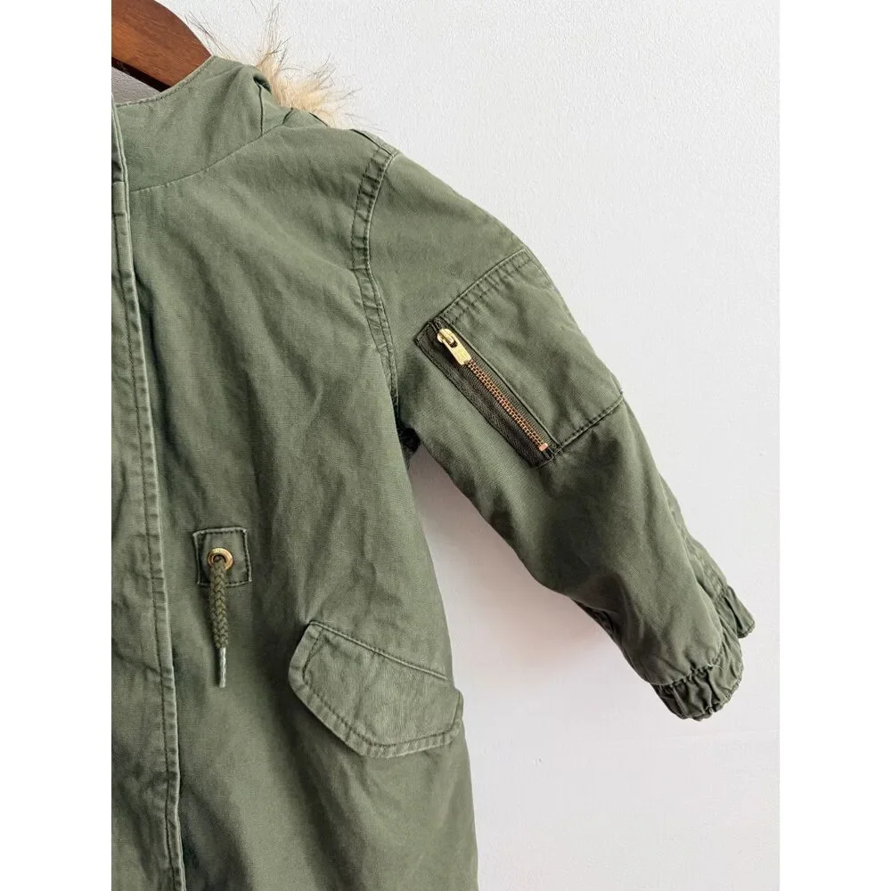 Baby Gap Toddler 3 Years Olive Green Faux Fur Hood Utility Parka Jacket